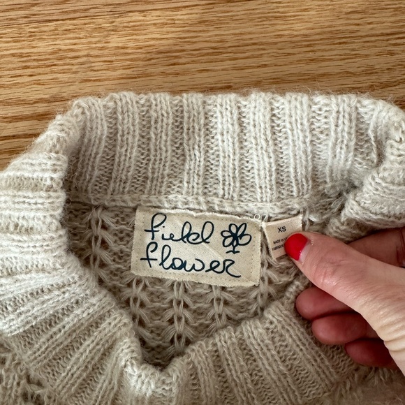 Field Flower Loose Waffle Knit Oatmeal Pullover Sweater Sz XS Anthropologie - Picture 3 of 6